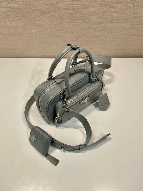 Antique Nappa Multi-Pocket Top-Handle Bag In Grey/Black For Women 9.5 in/ 24cm 1BB099_UVL_F0480_V_T2O