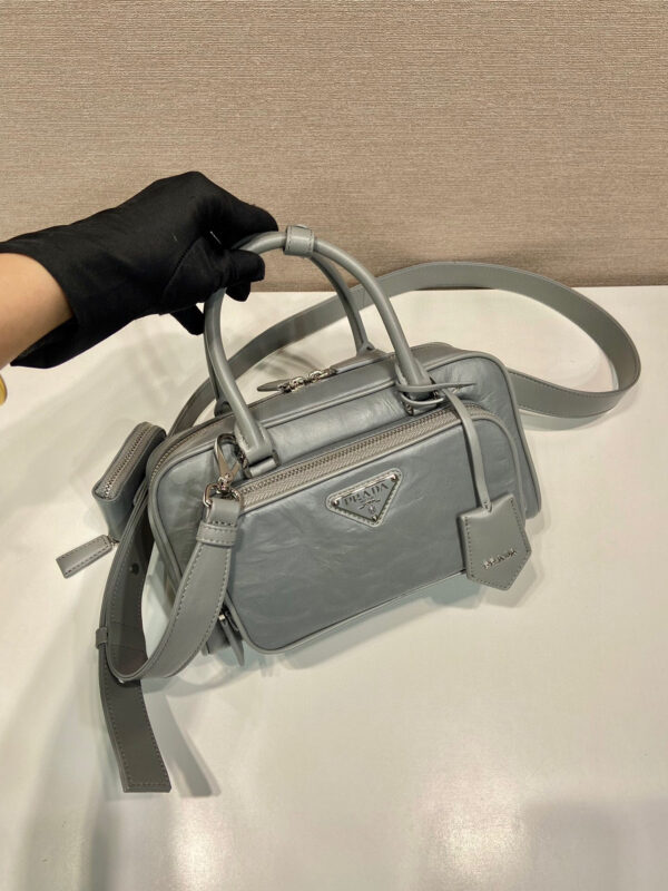Antique Nappa Multi-Pocket Top-Handle Bag In Grey/Black For Women 9.5 in/ 24cm 1BB099_UVL_F0480_V_T2O
