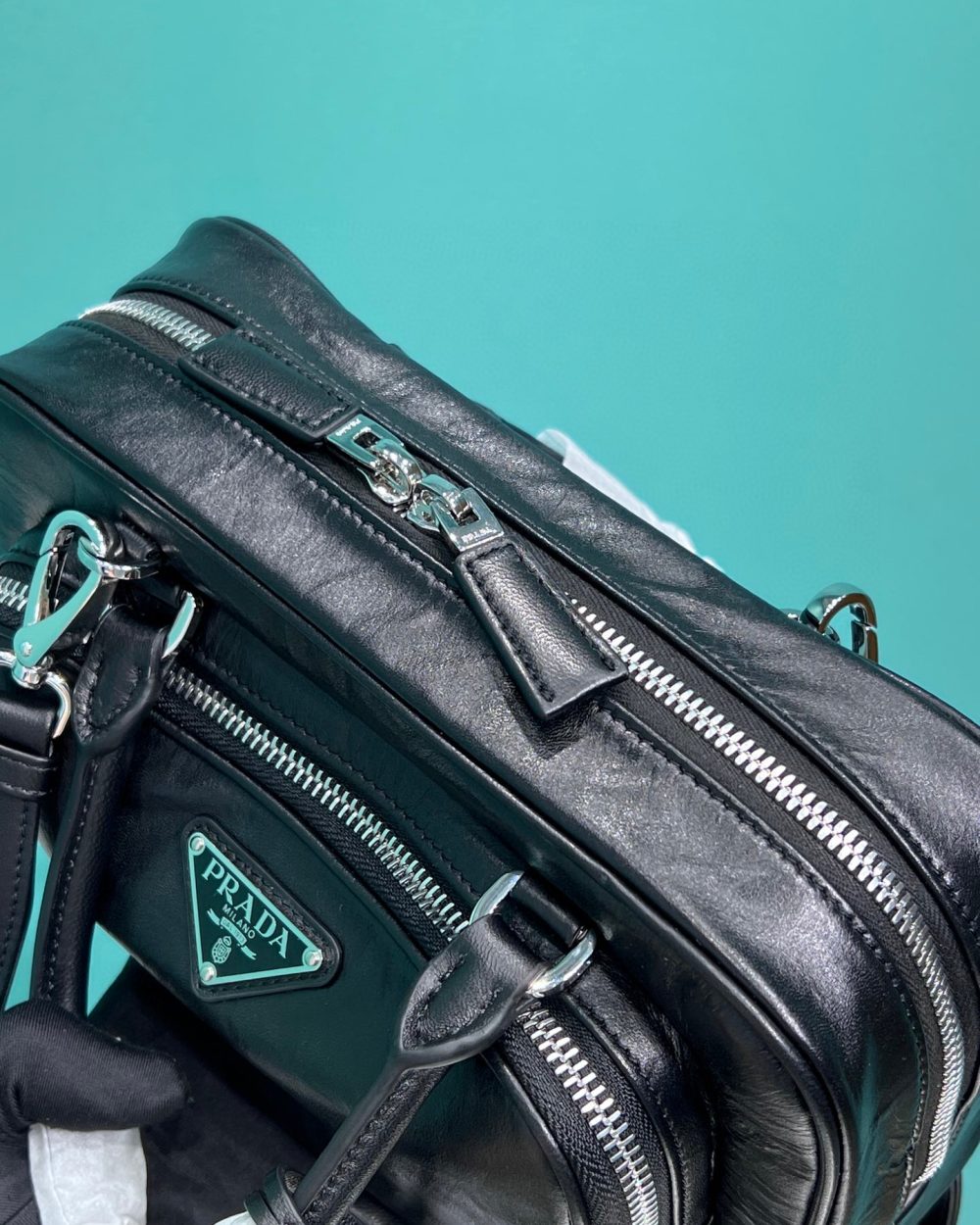 Antique Nappa Multi-Pocket Top-Handle Bag In Grey/Black For Women 9.5 in/ 24cm 1BB099_UVL_F0480_V_T2O