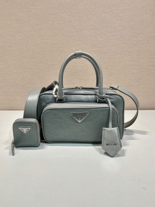 Antique Nappa Multi-Pocket Top-Handle Bag In Grey/Black For Women 9.5 in/ 24cm 1BB099_UVL_F0480_V_T2O