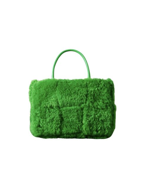 Arco Small Trimmed Intrecciato Shearling Tote Green For Women 17411127377168917