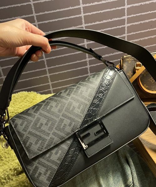 1:1 Replica Baguette FF Fabric And Exotic Bag Black For Women 10.5 in/27cm 7VA572ALWIF1DYM