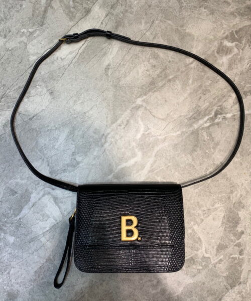 Balenciaga B Small Lizard Effect Cross-body Bag In Black, For Women, Women's Bags 7in/18cm