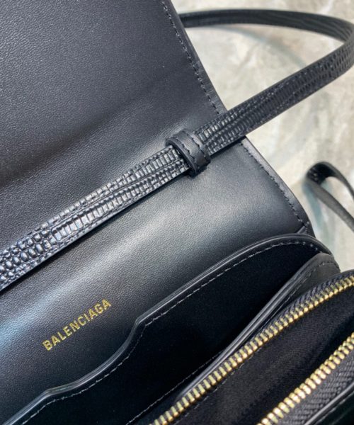 Balenciaga B Small Lizard Effect Cross-body Bag In Black, For Women, Women's Bags 7in/18cm