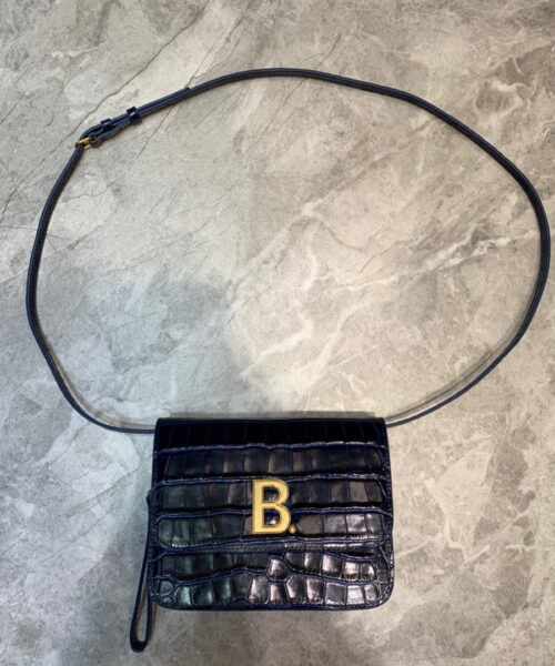 Balenciaga B Small Lizard Effect Cross-body Bag In Dark Blue, For Women, Women's Bags 7in/18cm