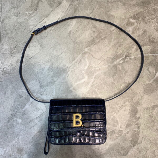 Balenciaga B Small Lizard Effect Cross-body Bag In Dark Blue, For Women, Women's Bags 7in/18cm