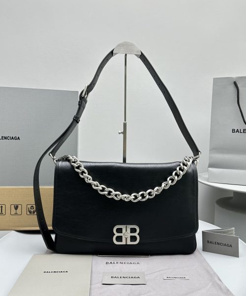 Balenciaga BB Soft Large Flap Bag White/Black For Women 14.2in/36cm 7484882AAIY9001