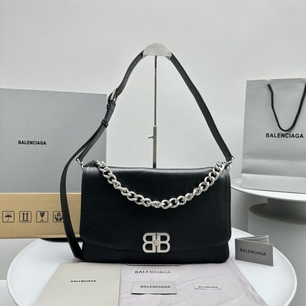 Balenciaga BB Soft Large Flap Bag White/Black For Women 14.2in/36cm 7484882AAIY9001