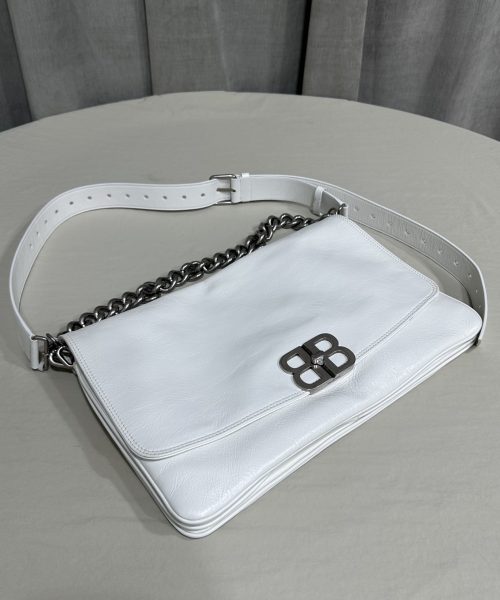 Balenciaga BB Soft Large Flap Bag White/Black For Women 14.2in/36cm 7484882AAIY9001