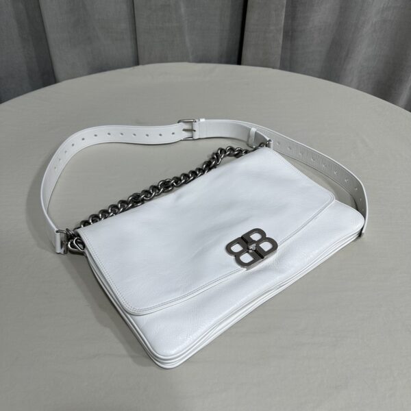 Balenciaga BB Soft Large Flap Bag White/Black For Women 14.2in/36cm 7484882AAIY9001