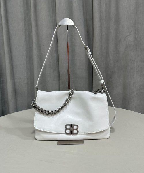 Balenciaga BB Soft Large Flap Bag White/Black For Women 14.2in/36cm 7484882AAIY9001