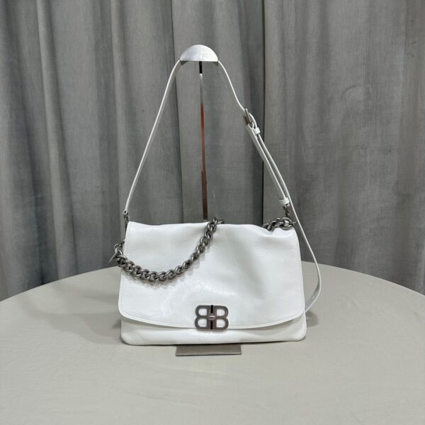 Balenciaga BB Soft Large Flap Bag White/Black For Women 14.2in/36cm 7484882AAIY9001