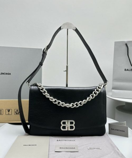 Balenciaga BB Soft Large Flap Bag White/Black For Women 14.2in/36cm 7484882AAIY9001