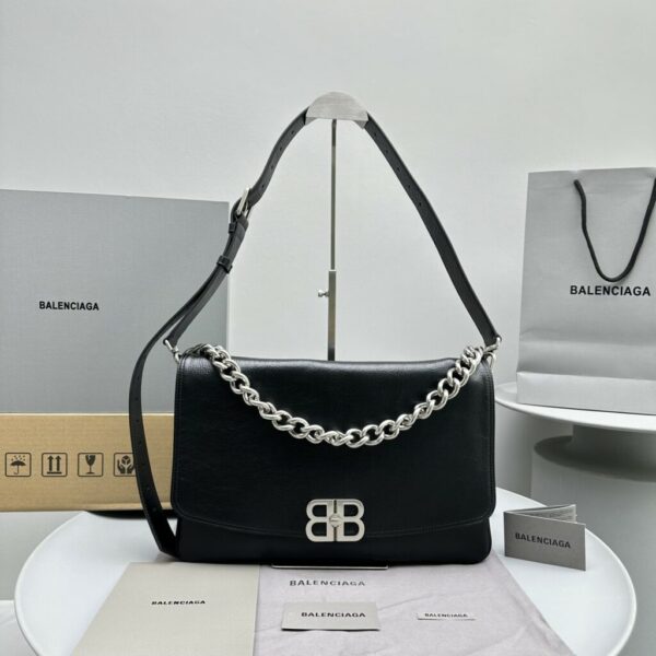 Balenciaga BB Soft Large Flap Bag White/Black For Women 14.2in/36cm 7484882AAIY9001