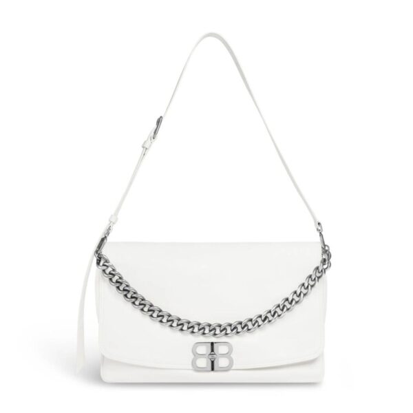 Balenciaga BB Soft Large Flap Bag White/Black For Women 14.2in/36cm 7484882AAIY9001