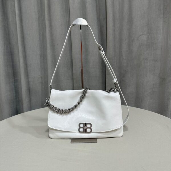 Balenciaga BB Soft Large Flap Bag White/Black For Women 14.2in/36cm 7484882AAIY9001