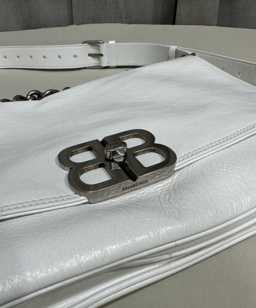 Balenciaga BB Soft Large Flap Bag White/Black For Women 14.2in/36cm 7484882AAIY9001
