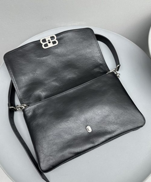 Balenciaga BB Soft Large Flap Bag White/Black For Women 14.2in/36cm 7484882AAIY9001