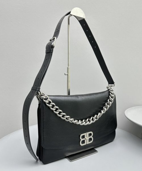 Balenciaga BB Soft Large Flap Bag White/Black For Women 14.2in/36cm 7484882AAIY9001