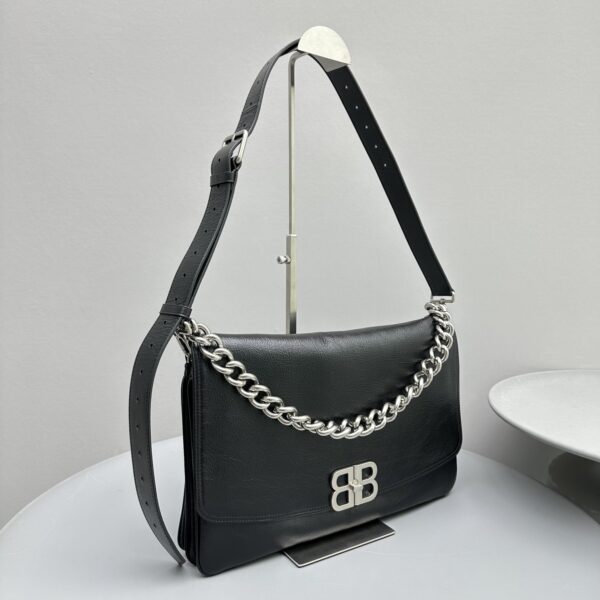 Balenciaga BB Soft Large Flap Bag White/Black For Women 14.2in/36cm 7484882AAIY9001