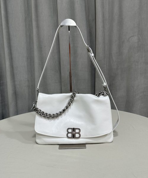 Balenciaga BB Soft Large Flap Bag White/Black For Women 14.2in/36cm 7484882AAIY9001