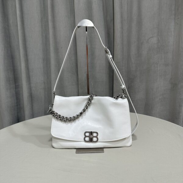 Balenciaga BB Soft Large Flap Bag White/Black For Women 14.2in/36cm 7484882AAIY9001