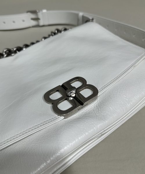Balenciaga BB Soft Large Flap Bag White/Black For Women 14.2in/36cm 7484882AAIY9001