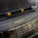 Balenciaga Croc Embossed Patent B Bag With Chain In Black, For Women, Women's Bags 7.9in/20cm