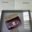Balenciaga Croc Embossed Patent B Bag With Chain In Dark Red, For Women, Women's Bags 7.9in/20cm