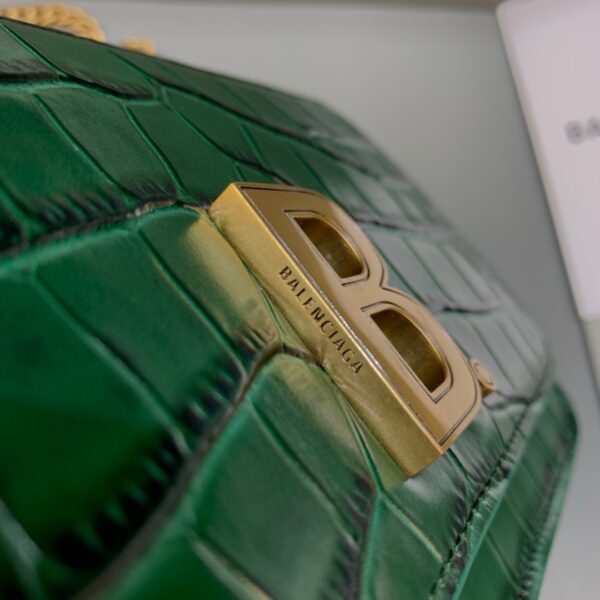 Balenciaga Croc Embossed Patent B Bag With Chain In Green, For Women, Women's Bags 7.9in/20cm