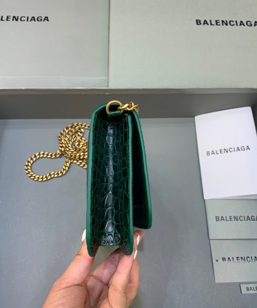 Balenciaga Croc Embossed Patent B Bag With Chain In Green, For Women, Women's Bags 7.9in/20cm