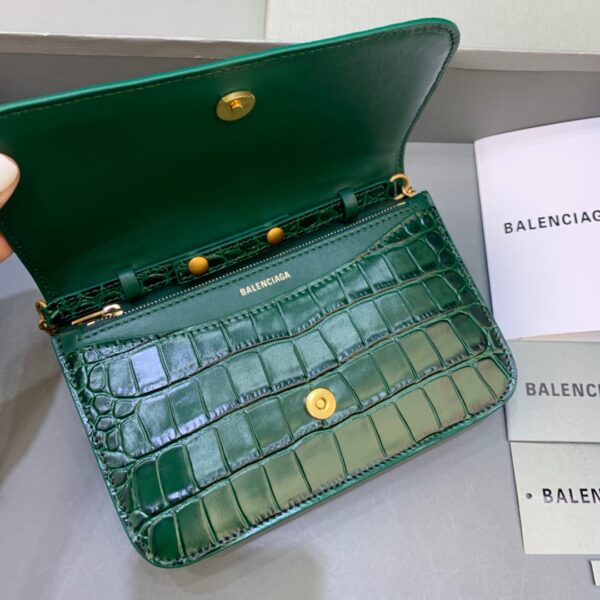Balenciaga Croc Embossed Patent B Bag With Chain In Green, For Women, Women's Bags 7.9in/20cm