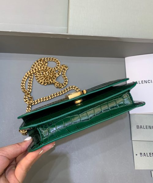 Balenciaga Croc Embossed Patent B Bag With Chain In Green, For Women, Women's Bags 7.9in/20cm