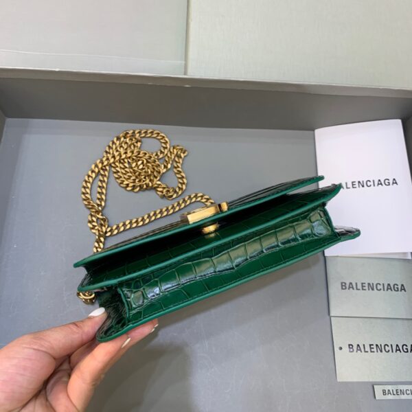 Balenciaga Croc Embossed Patent B Bag With Chain In Green, For Women, Women's Bags 7.9in/20cm