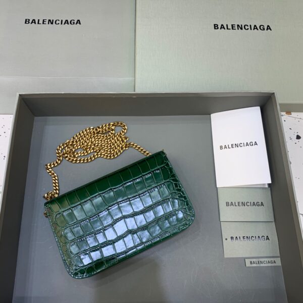 Balenciaga Croc Embossed Patent B Bag With Chain In Green, For Women, Women's Bags 7.9in/20cm