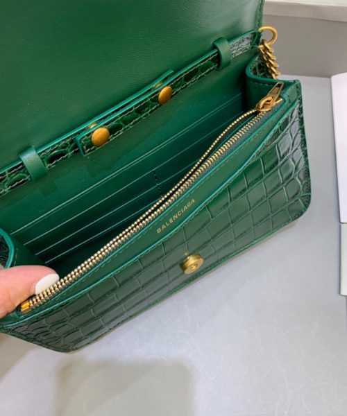 Balenciaga Croc Embossed Patent B Bag With Chain In Green, For Women, Women's Bags 7.9in/20cm