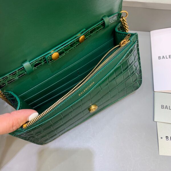 Balenciaga Croc Embossed Patent B Bag With Chain In Green, For Women, Women's Bags 7.9in/20cm