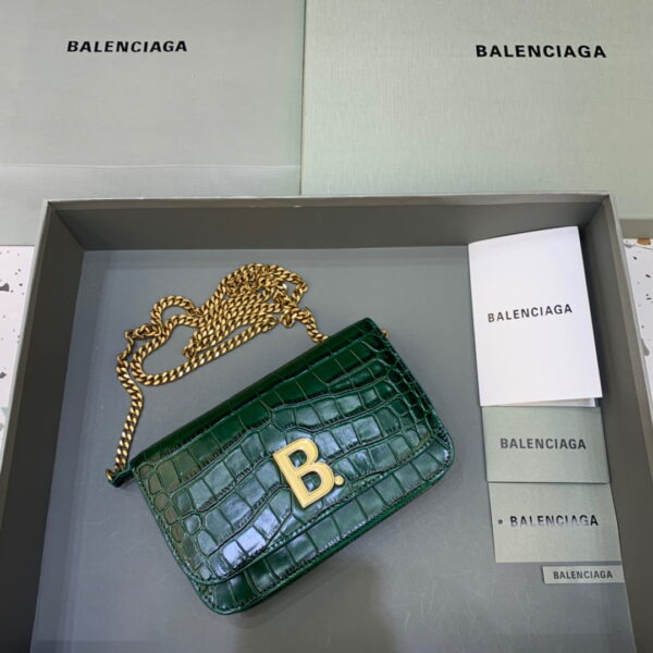 Balenciaga Croc Embossed Patent B Bag With Chain In Green, For Women, Women's Bags 7.9in/20cm