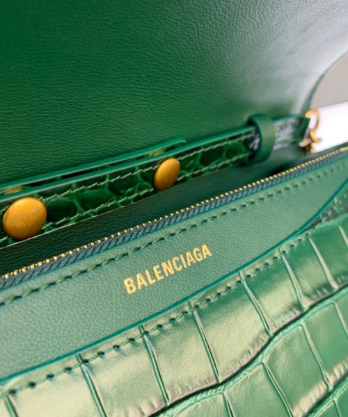 Balenciaga Croc Embossed Patent B Bag With Chain In Green, For Women, Women's Bags 7.9in/20cm