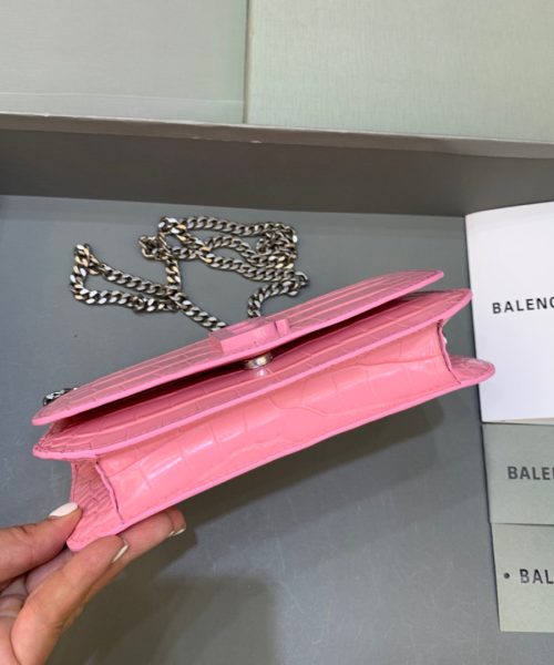 Balenciaga Croc Embossed Patent B Bag With Chain In Pink, For Women, Women's Bags 7.9in/20cm