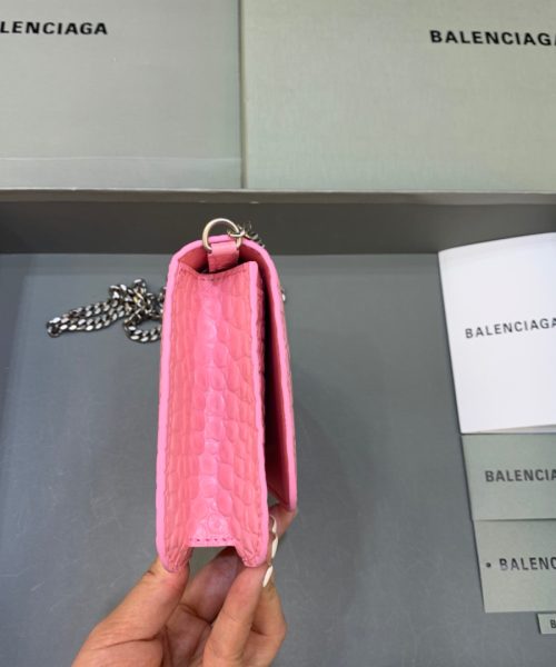 Balenciaga Croc Embossed Patent B Bag With Chain In Pink, For Women, Women's Bags 7.9in/20cm