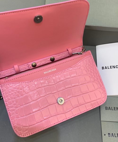 Balenciaga Croc Embossed Patent B Bag With Chain In Pink, For Women, Women's Bags 7.9in/20cm