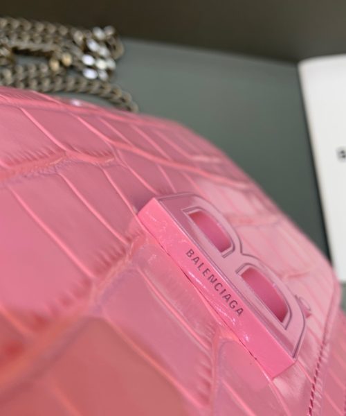 Balenciaga Croc Embossed Patent B Bag With Chain In Pink, For Women, Women's Bags 7.9in/20cm