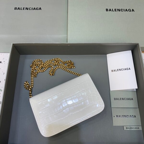 Balenciaga Croc Embossed Patent B Bag With Chain In White, For Women, Women's Bags 7.9in/20cm