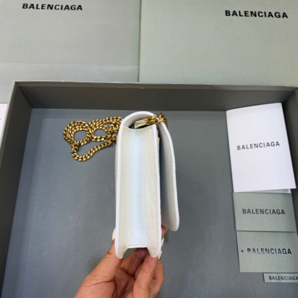 Balenciaga Croc Embossed Patent B Bag With Chain In White, For Women, Women's Bags 7.9in/20cm