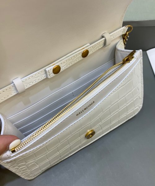 Balenciaga Croc Embossed Patent B Bag With Chain In White, For Women, Women's Bags 7.9in/20cm