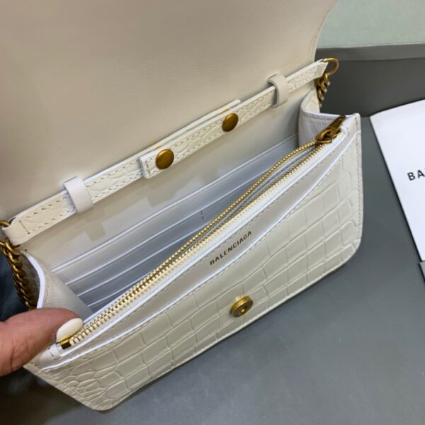 Balenciaga Croc Embossed Patent B Bag With Chain In White, For Women, Women's Bags 7.9in/20cm