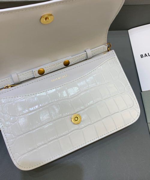 Balenciaga Croc Embossed Patent B Bag With Chain In White, For Women, Women's Bags 7.9in/20cm