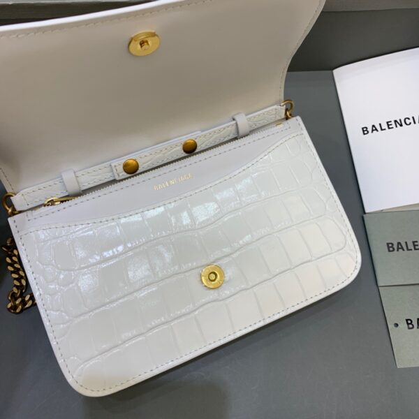 Balenciaga Croc Embossed Patent B Bag With Chain In White, For Women, Women's Bags 7.9in/20cm