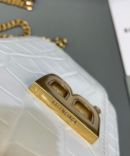 Balenciaga Croc Embossed Patent B Bag With Chain In White, For Women, Women's Bags 7.9in/20cm